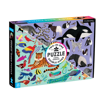 Mudpuppy Animal Kingdom Double-Sided Puzzle, 100 Pieces, 22x16.5  Perfect Family Puzzle for Ages 6+ - With Colorful Animals on One Side, Black and White Animals on the Other Two Puzzles in One Box