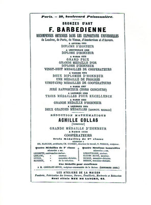 Bronzes D'Art F. Barbedienne: Recompenses Obtenues Dans Les Expositions Universelles De Londres, De Paris, De Vienne, D'Amsterdam Et D'Anvers